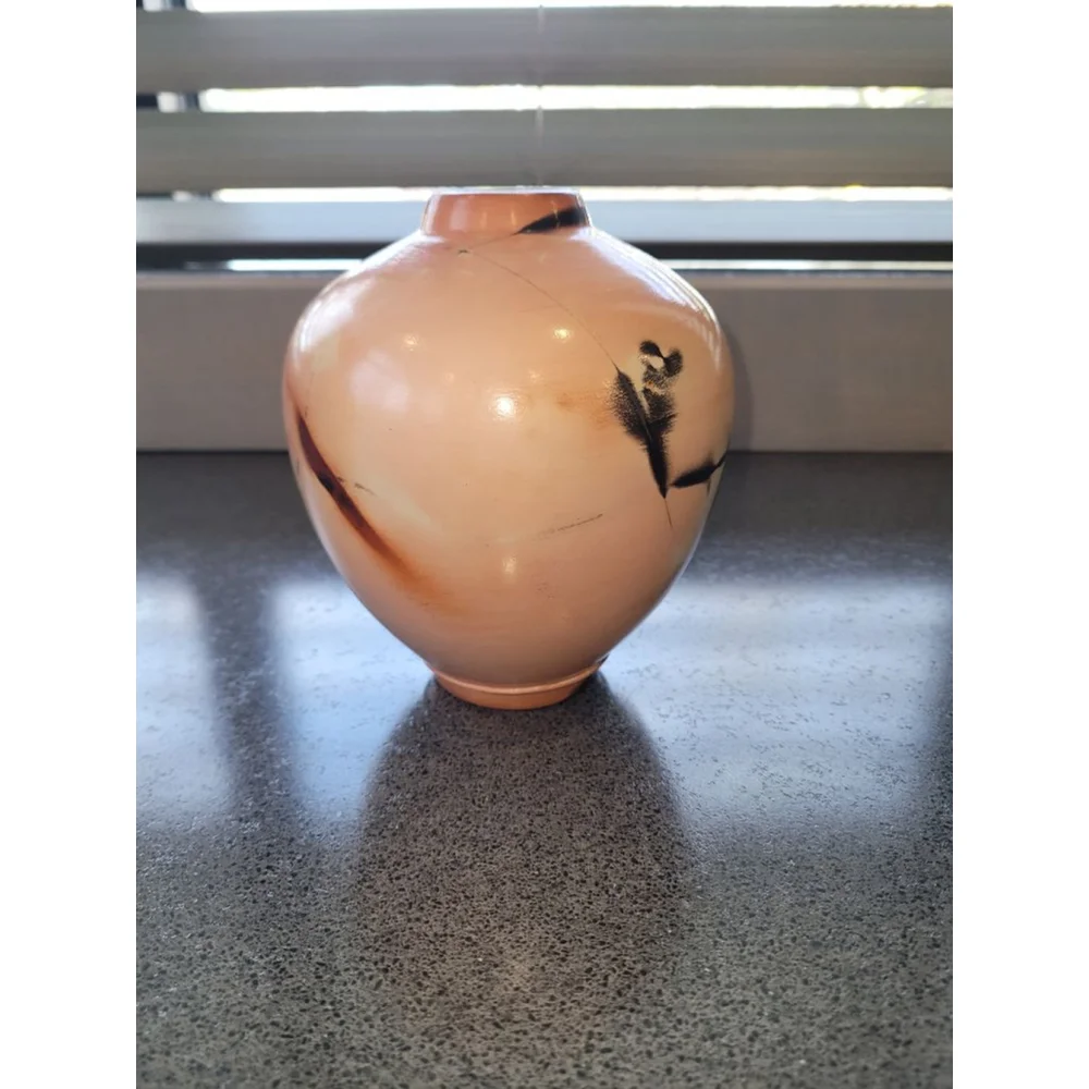 Horsehair Fired Art Pottery Vase Studio 8in Earth Tone Signed